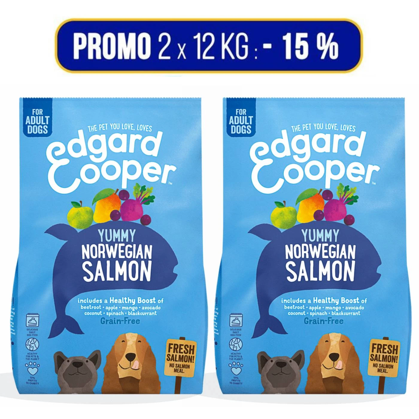PROMO 2x12Kg Edgard & Cooper Salmone Norvegese Per Cani Adulti