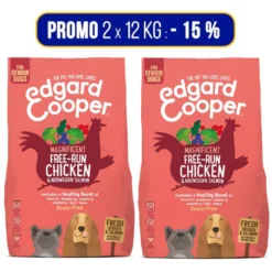 PROMO 2x12Kg Edgard & Cooper Pollo E Salmone Grain Free Per Cani Senior