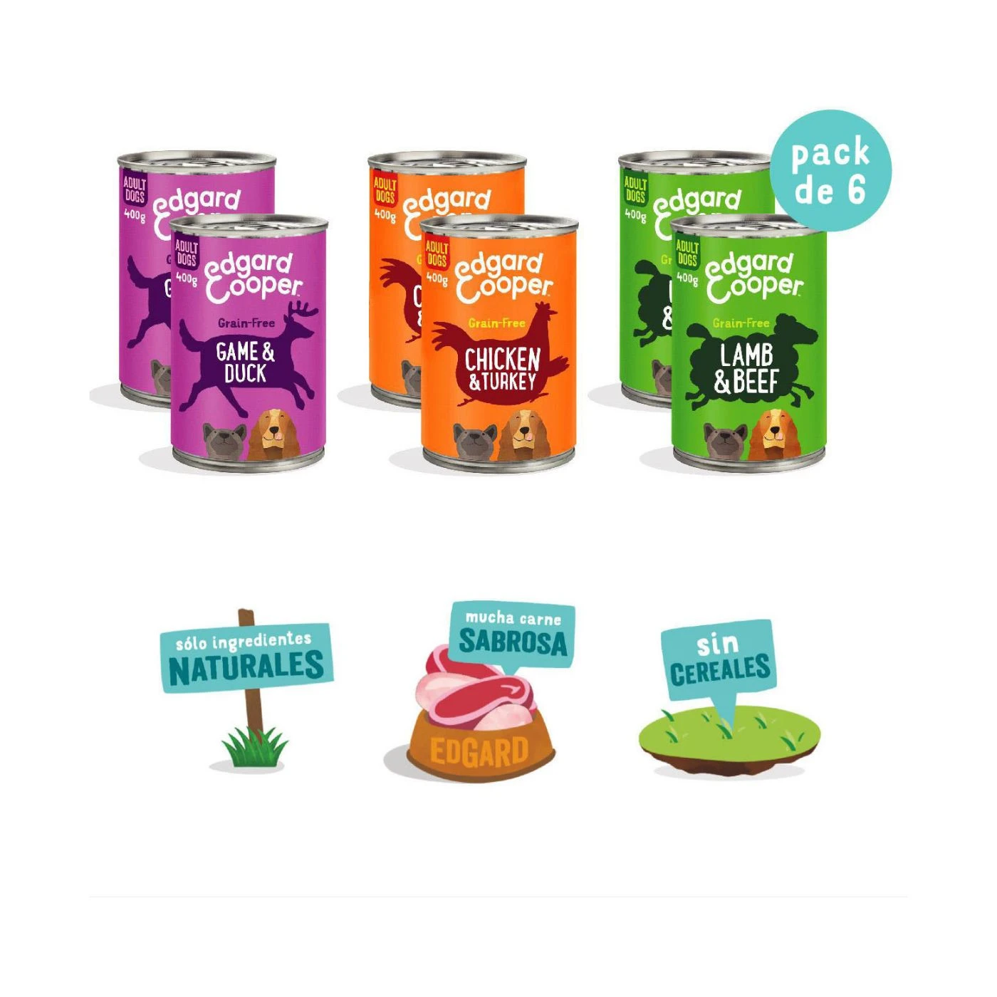 Edgard&Cooper Umido Per Cani Confezione MULTIPACK 6 Lattine Da 400g - immagine 2