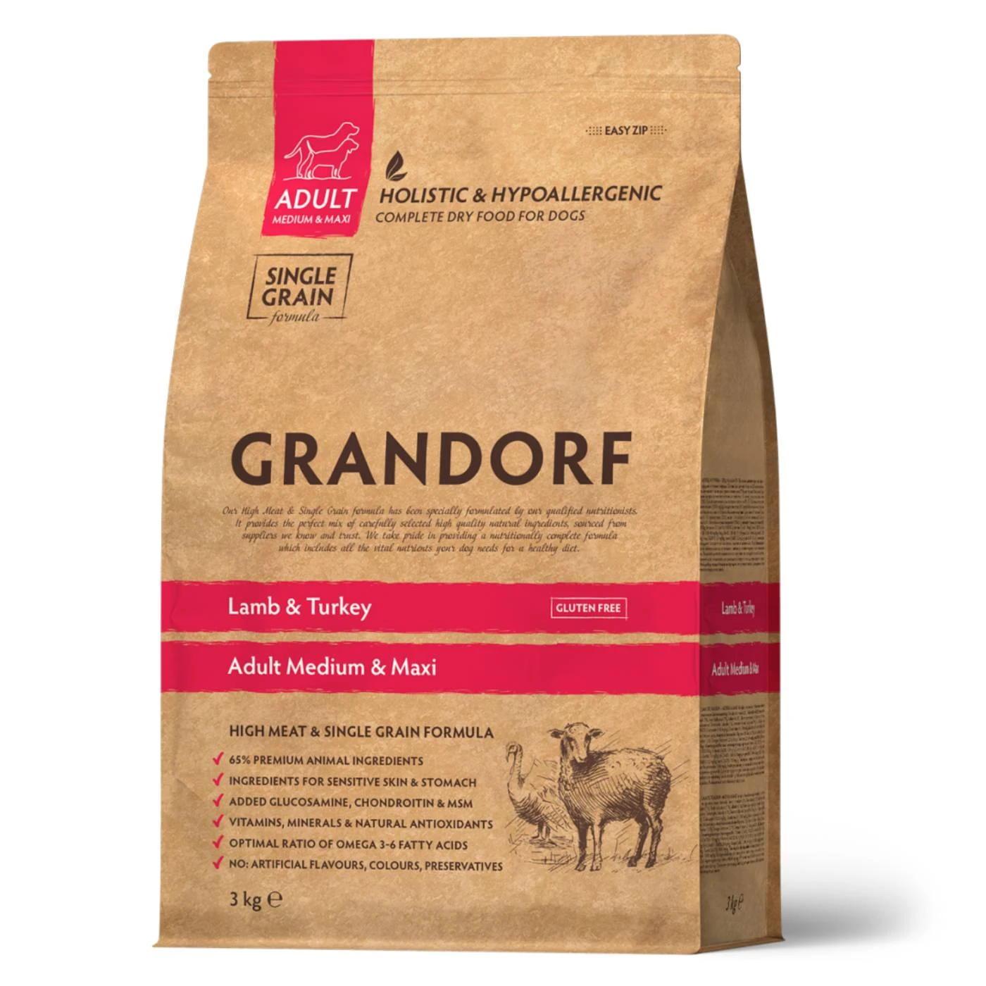 Grandorf Adult Agnello E Tacchino Medium & Maxi Per Cani Adulti