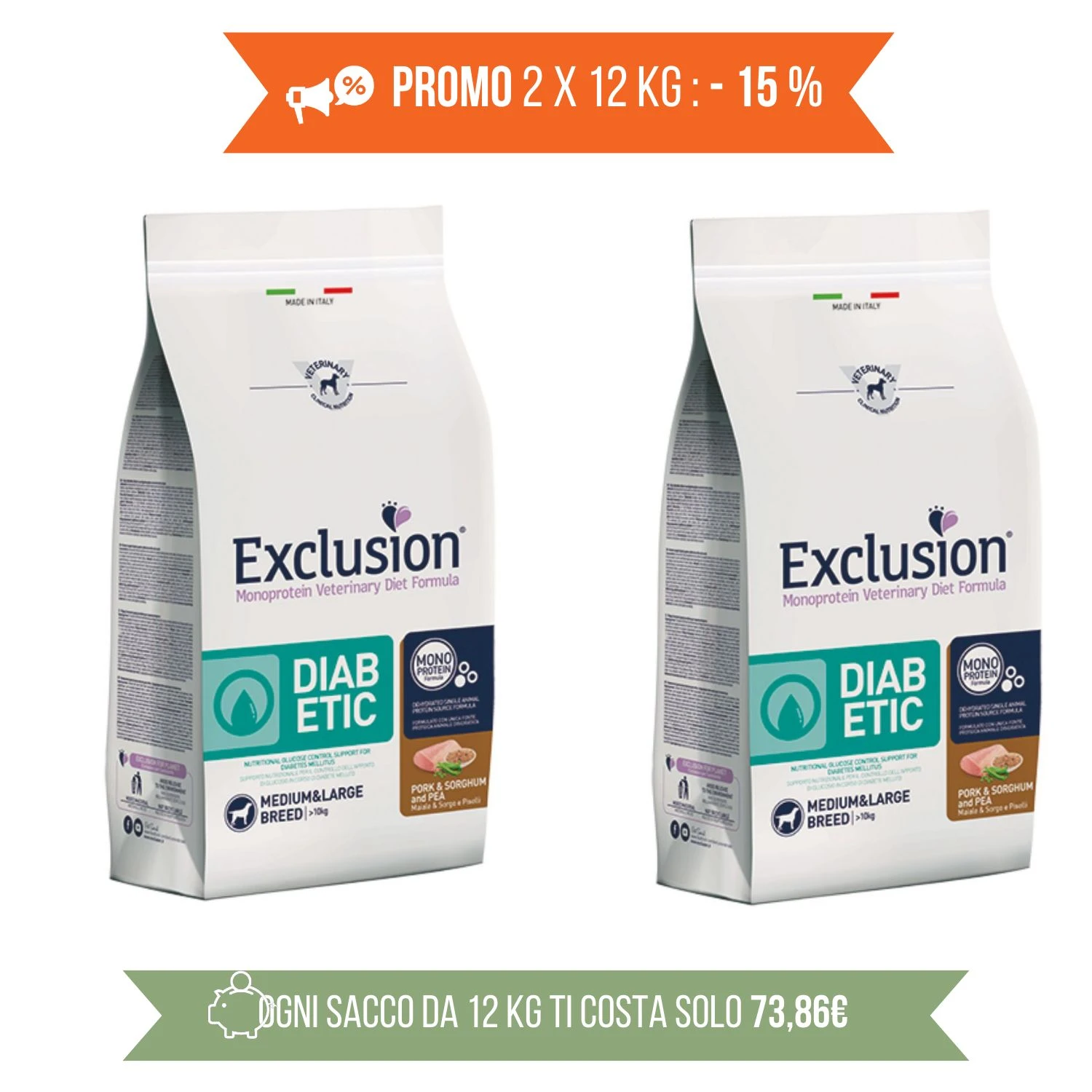 Exclusion Diet Diabetic Medium Large Maiale & Sorgo Monoproteico Per Cani - immagine 2