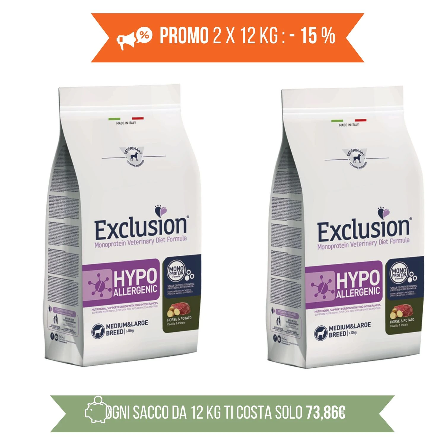 Exclusion Diet Hypoallergenic Medium Large Cavallo E Patate Monoproteico Per Cani - immagine 2